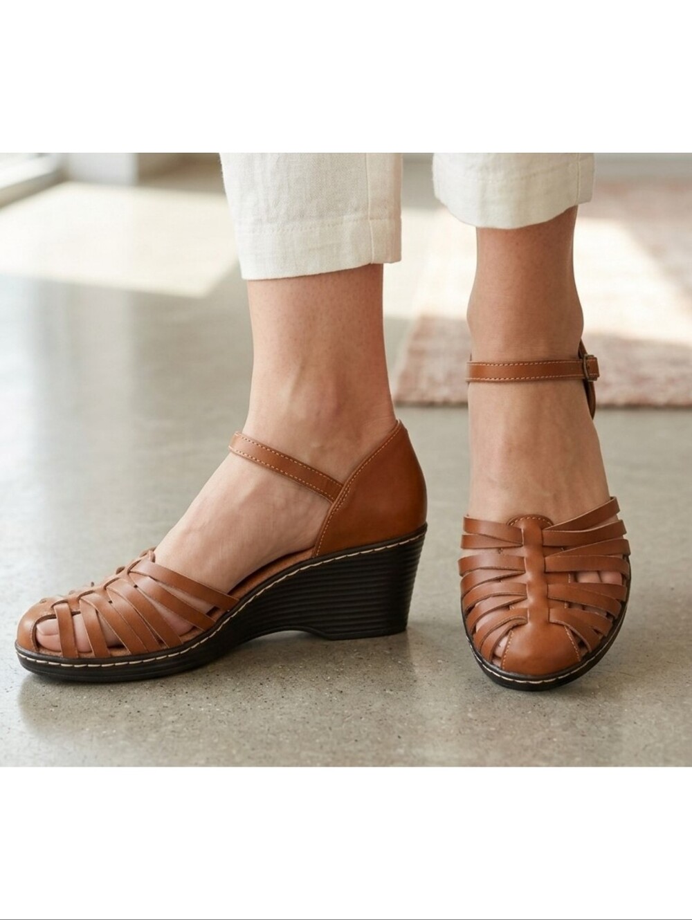 I ❤️ Comfort Wedge Huarache Sandals Tan Size 8.5